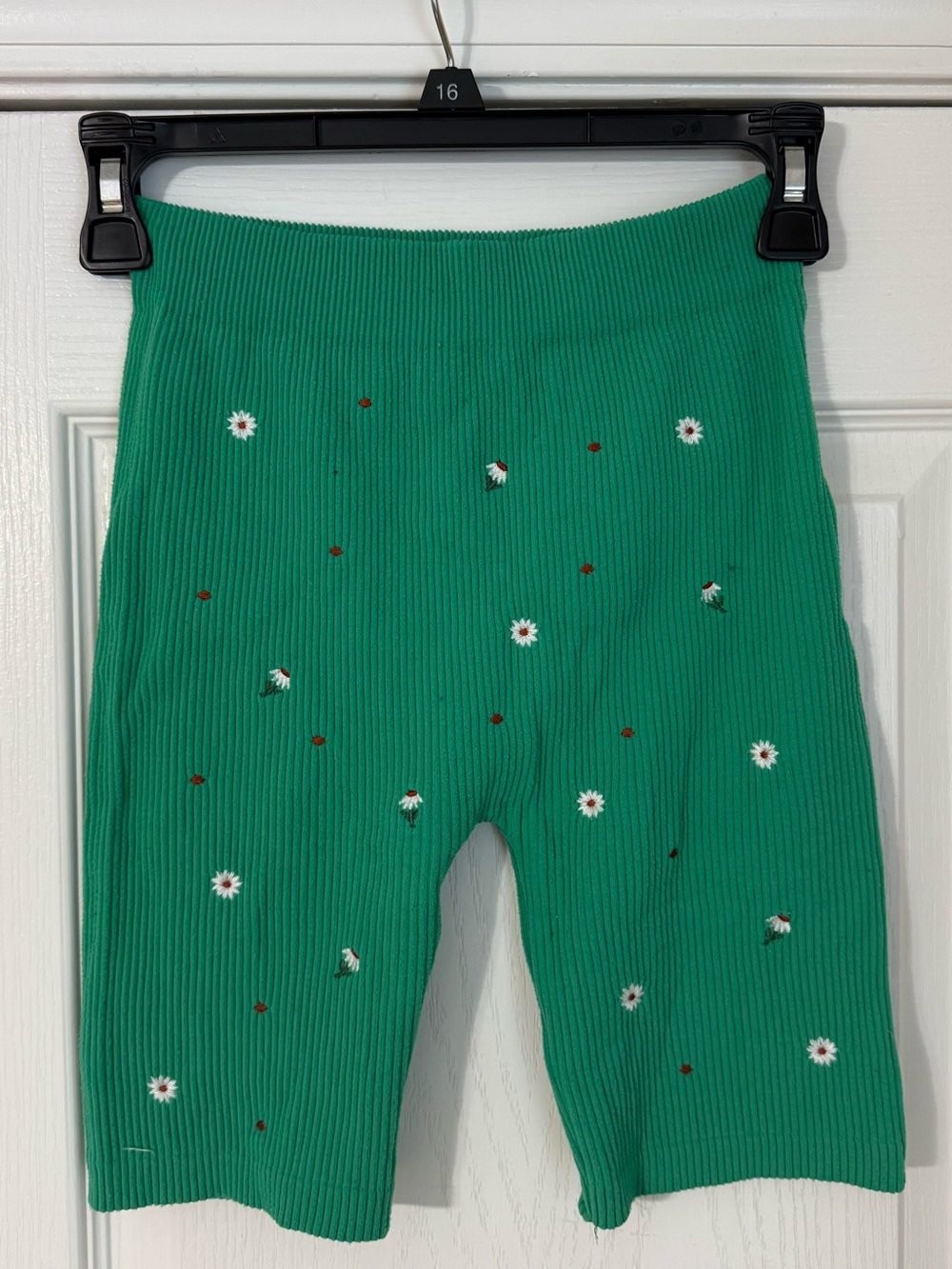 Zara Green Ribbed Daisy-Embroidered Kids Shorts